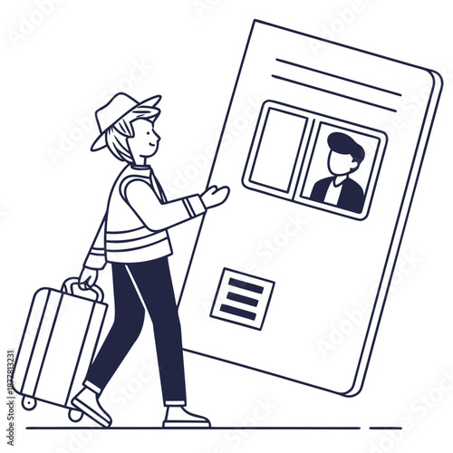 Traveler checking passport at kiosk