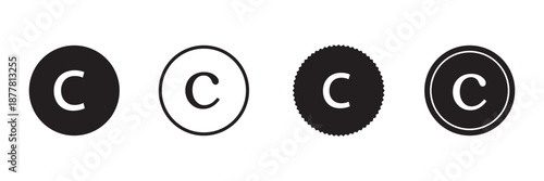 copyright icon set. C Symbol trademark icon. Copyright mark symbol icon. Smart mark and trademark right