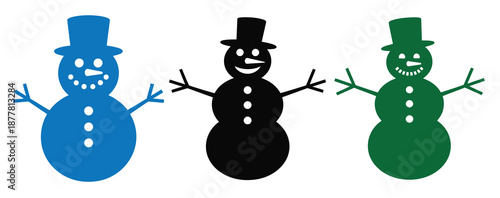 Four cheerful snowmen in different styles and colors.
