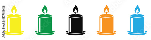 A colorful birthday cake icon with candles and sprinkles, in a vector style, isolated on transparent background.