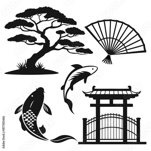 Japanese garden silhouettes
