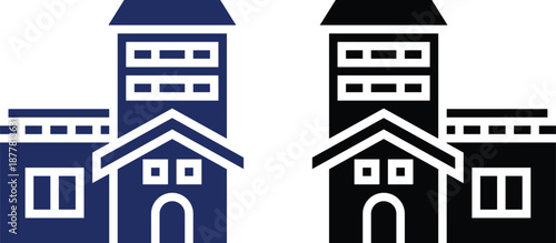 Real Estate and Property Management Icon set. Home, Housing, Investment and Mortgage Symbols. Property for sale, land plot zoning, and building construction concepts.