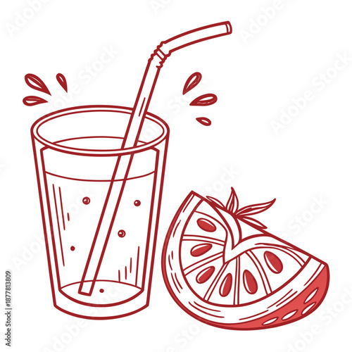 Refreshing lemonade with straw and lemon slice