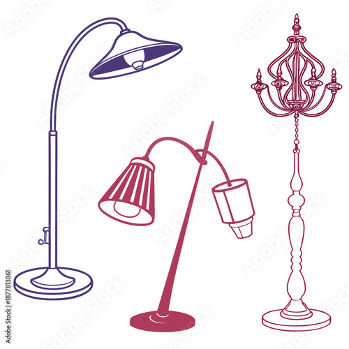 Three different floor lamps