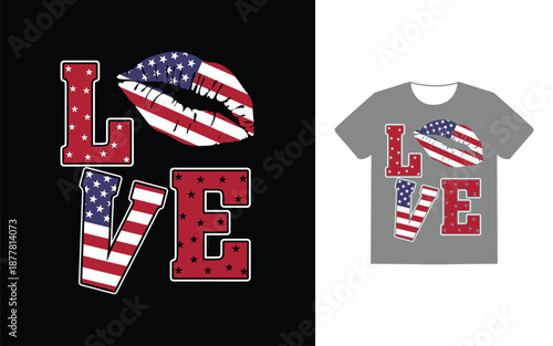Love typography wit USA flag t shirt design