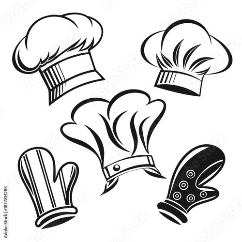Collection of chef hats and mitts