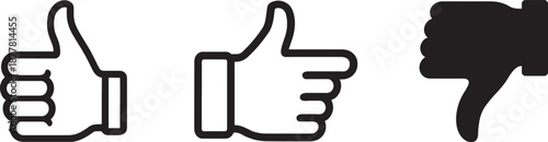 Thumbs up, neutral and down hand icons in clean silhouette style for rating and feedback.