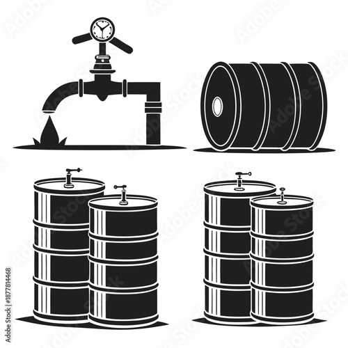 Industrial oil barrels and pipes