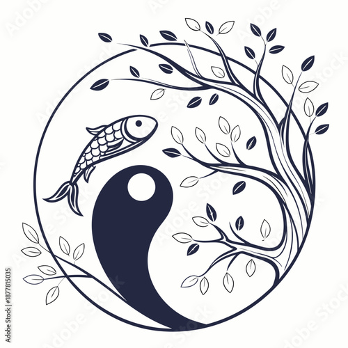 Yin yang fish and tree
