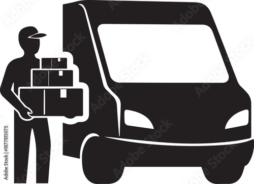 Worker loading parcels into delivery van for transportation