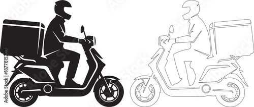 Delivery rider on electric scooter with large storage box