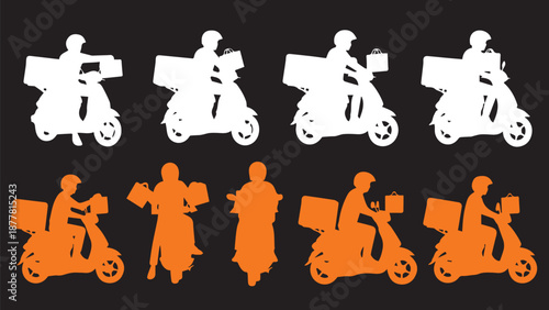 Delivery riders on scooters and motorcycles carrying packages