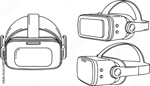 Three different views of a virtual reality headset