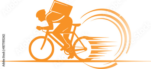 Delivery rider speeding on bicycle with package