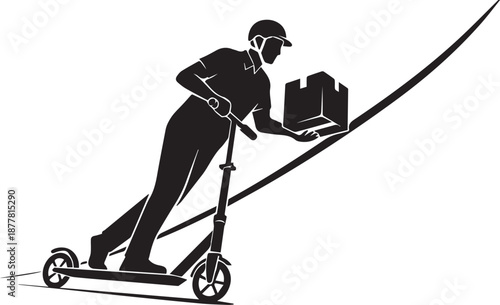 Delivery rider balancing package on scooter