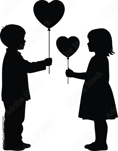 Valentine's day kids holding heart balloons isolated on transparent background