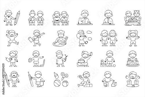 School Activity Interface Icons for Child Development and Hobbies