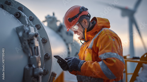 Technician on turbine platform.