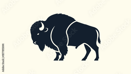 Black Silhouette of a Bison Animal.
