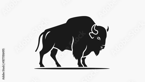 Black Bison Silhouette Illustration on White.