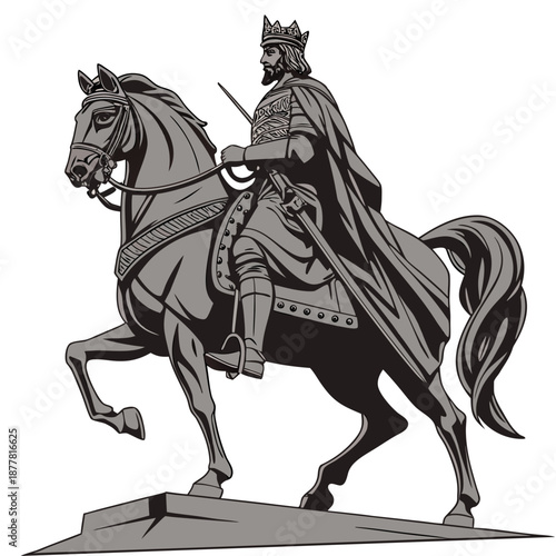 Historic king riding horse in dignified pose