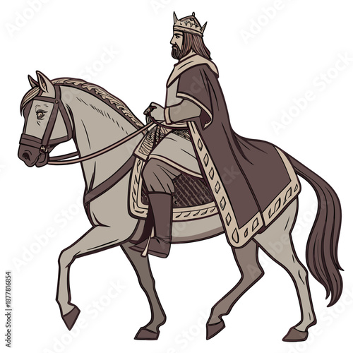 Ancient king riding horse realistic noble