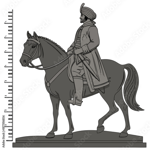 Historical ruler on horseback wearing turban with ruler 1
