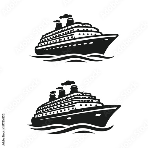 Cruise Ship Silhouettes Set – Black and White Vector Illustration