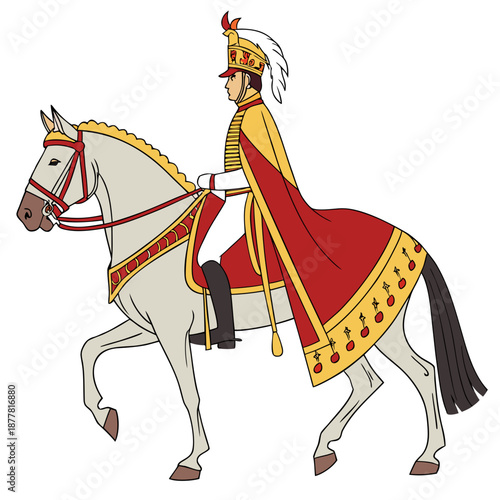 Royal horse rider in ceremonial dress red cape