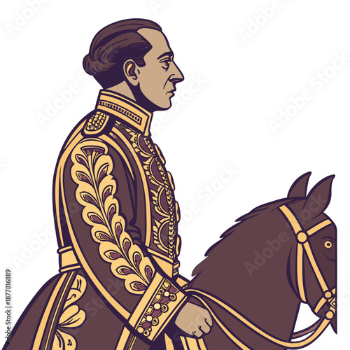 Royal rider wearing ornate embroidered uniform on horse 1