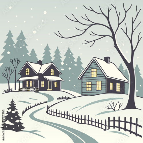 Winter neighborhood with snow covered houses and trees 1