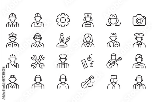 Career Avatar Outline Icons for Mobile Apps, SaaS Interfaces, User Profiles