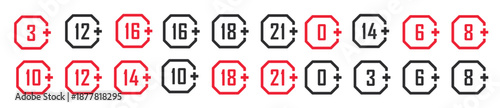 Age restriction icons set. Mark age limit. Recommended age limit. Vector icons
