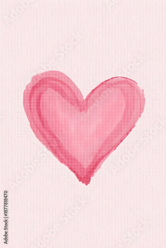 A charming, hand-painted pink watercolor heart with soft, layered edges sits centered on a delicate light pink textured paper background, evoking feelings of romance and sweet simplicity