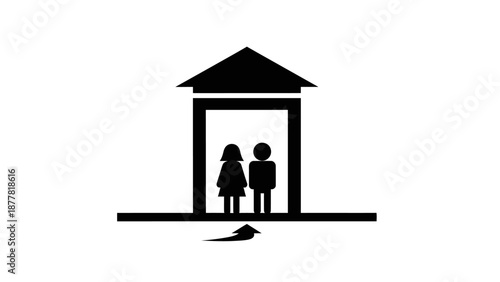 Silhouette of Couple Standing Together in Doorway.
