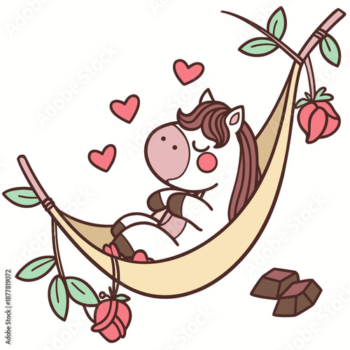 Funny expression on a Horse in a Valentine theme, with in a hammock – Valentine Blush vector art