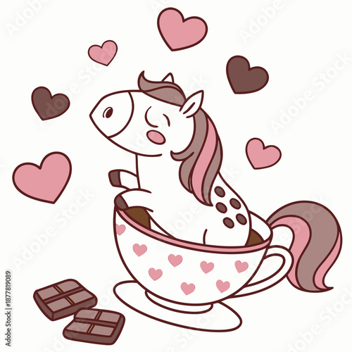 Creative SVG: Playful Horse with in a teacup in a Valentine Blush colored Valentine theme