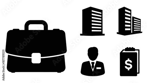 Business Icons Briefcase Building Man Finance.