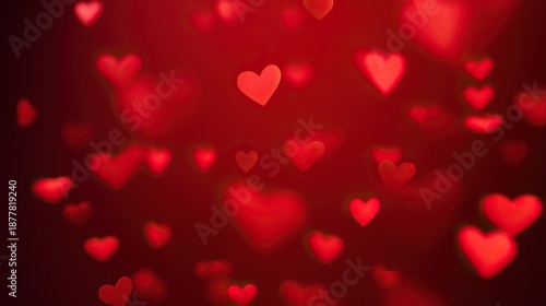Wallpaper Mural Heart-shaped bokeh lights with a blurred pink-red gradient background, designed for Valentine's Day celebrations, romantic love concept banner template. Torontodigital.ca