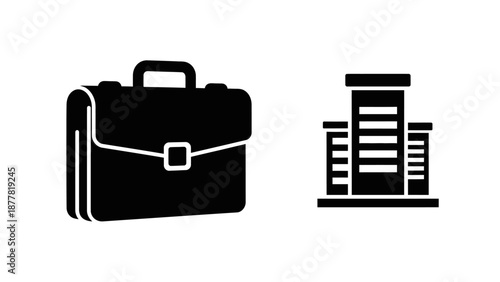Black Briefcase and Document Icon Illustration.