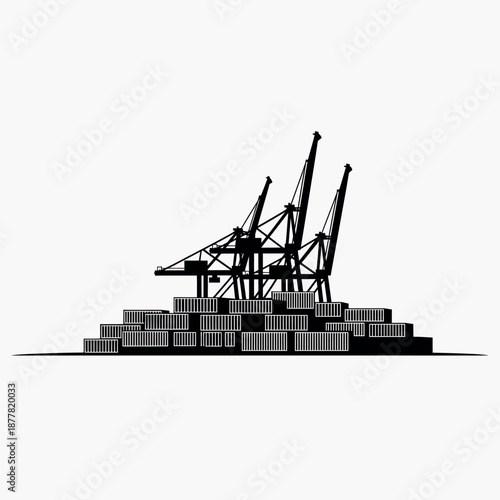 Industrial cranes loading shipping containers at busy port, symbolizing global trade and commerce activity, Container cargo ship loading at port with crane