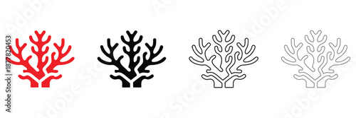 sea coral icon vector set, coral reef ocean plant vector, silhouette and line art