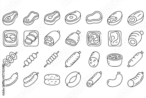 Butcher and Deli Meat Icons for E-Commerce Stores, Food Delivery Platforms