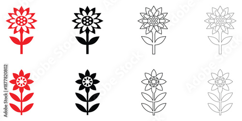flower vector icon set, exotic beautiful flower vector, silhouette and line art