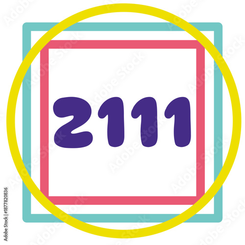 Purple 2111 Number Icon with Colorful Square and Yellow Circle Frame