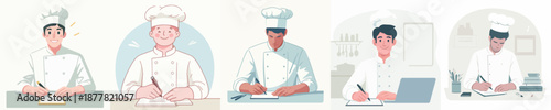 A  Male Chef Writing at a Desk Vector Illustration