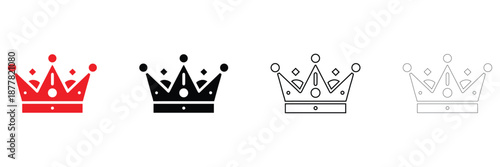 royal crown icon vector set, king queen crown tiara vector, silhouette and line art