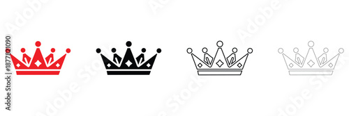 royal crown icon vector set, king queen crown tiara vector, silhouette and line art