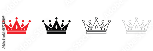 royal crown icon vector set, king queen crown tiara vector, silhouette and line art