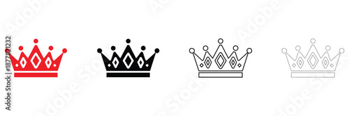royal crown icon vector set, king queen crown tiara vector, silhouette and line art